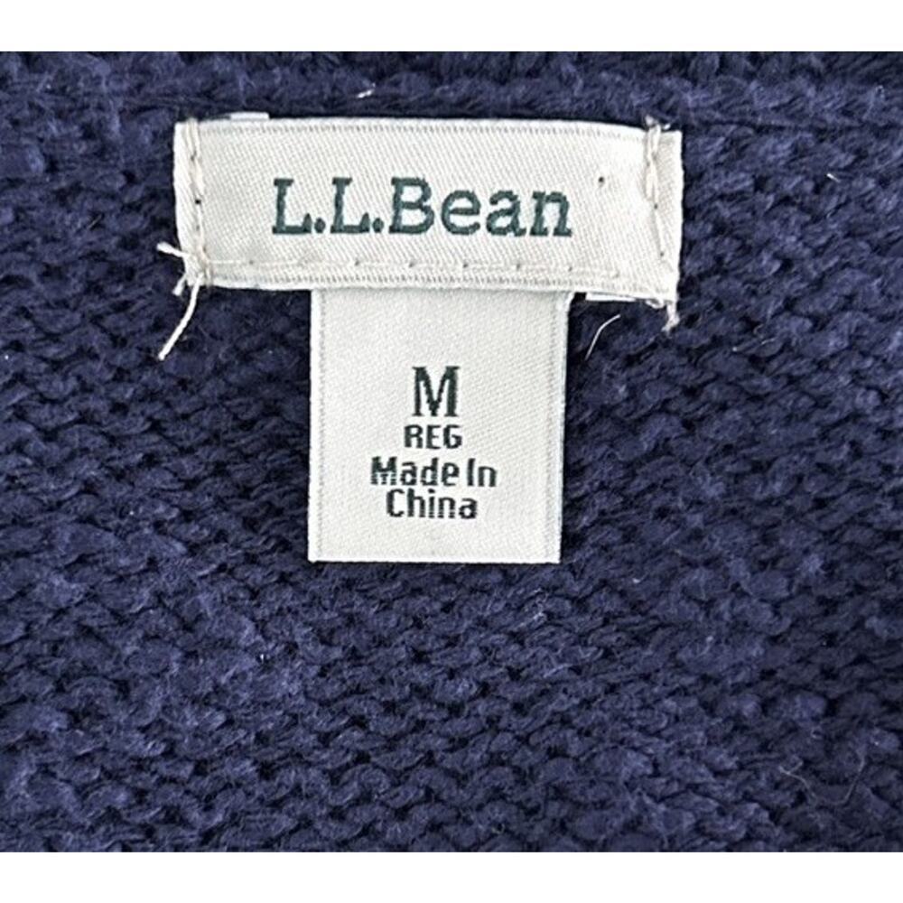 LL Bean Navy Blue White Patterned Knit Sweater Women’s Size M 100% Cotton - Picture 4 of 6